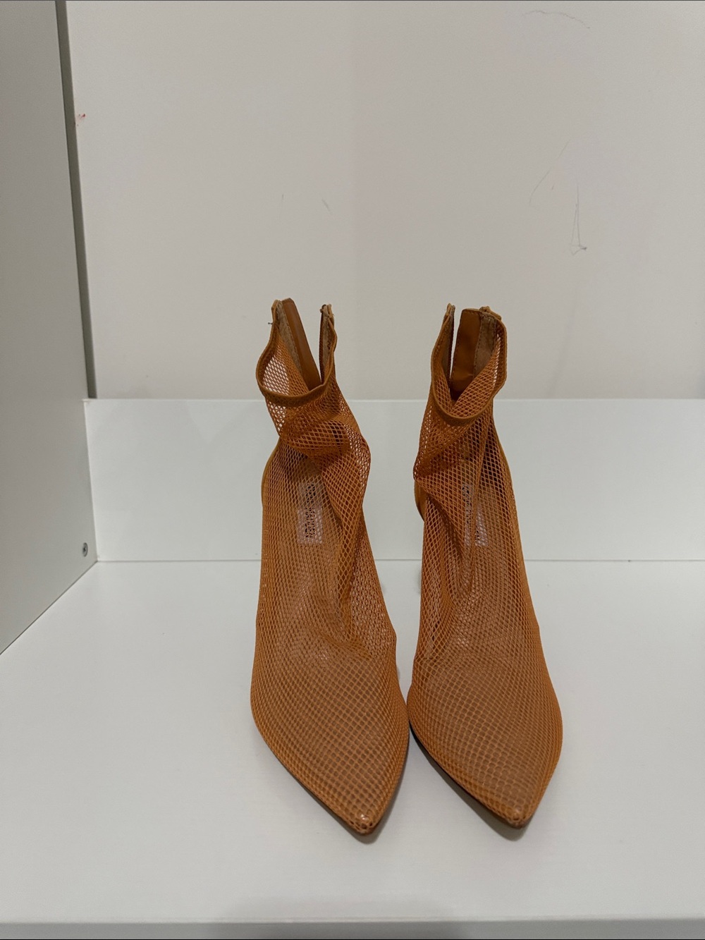Steve Madden Women's Cognac Mesh Pointed-Toe Ankle Boots